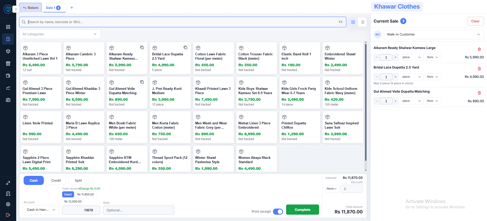 eKarobar360 point of sale checkout screen
